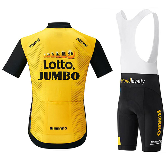 Lotto Nl Jumbo Kurzarmtrikot 2018 und Kurze Tragerhose Gelb Und shwarz